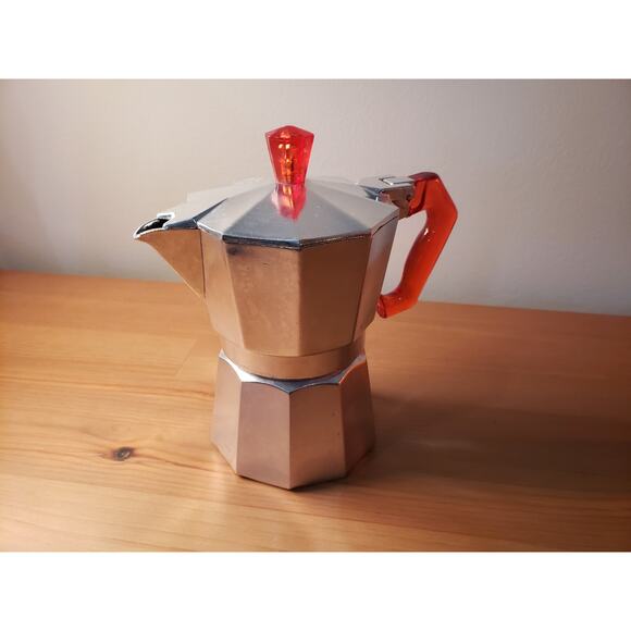 Vintage Italian Pezzetti Moka Pot Coffee Maker Red Handles - Picture 1 of 7